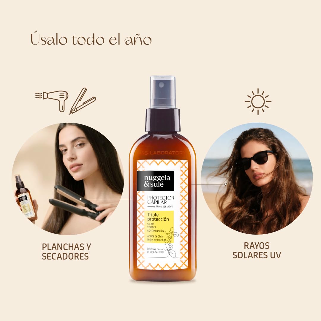 Nuggela & Sulé Protector Capilar Triple Protección Solar Térmica Contaminación Aceite de Chía Aceite de Ricino 100 ml