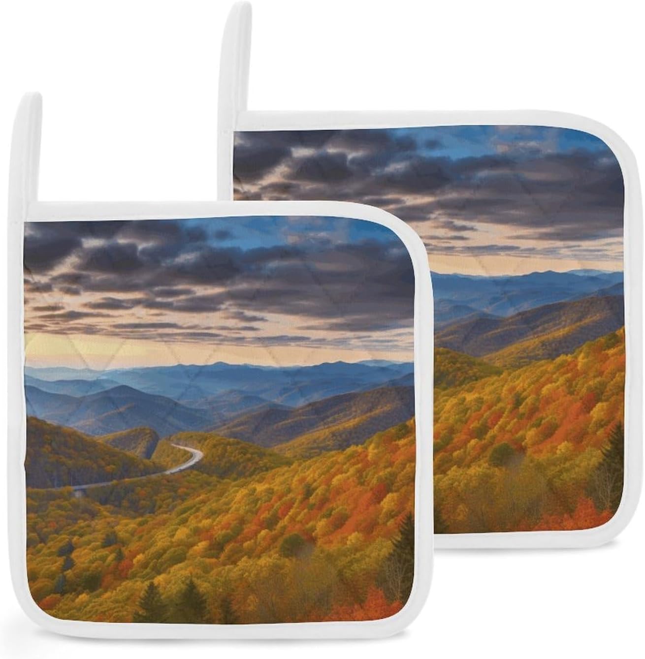Blue Ridge Parkway Mountains Polyester Heat Resistant Pot Pad Non Slip Anti Scald Hot Dish Mat Reusable Table Protector for Kitchen Hot Pot Mat Wear Resistant Heat Proof Table Pad for Countertop Dinin