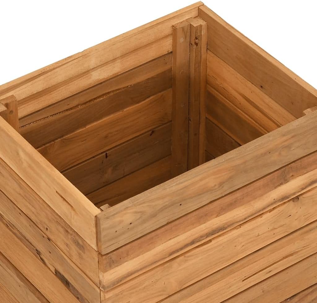 Recycled Teak Raised Garden Bed 19.7x15.7x21.7 in Rustic Square Planter Box for Outdoor Patio Balcony Indoor Living Room Herb Flower Veggies