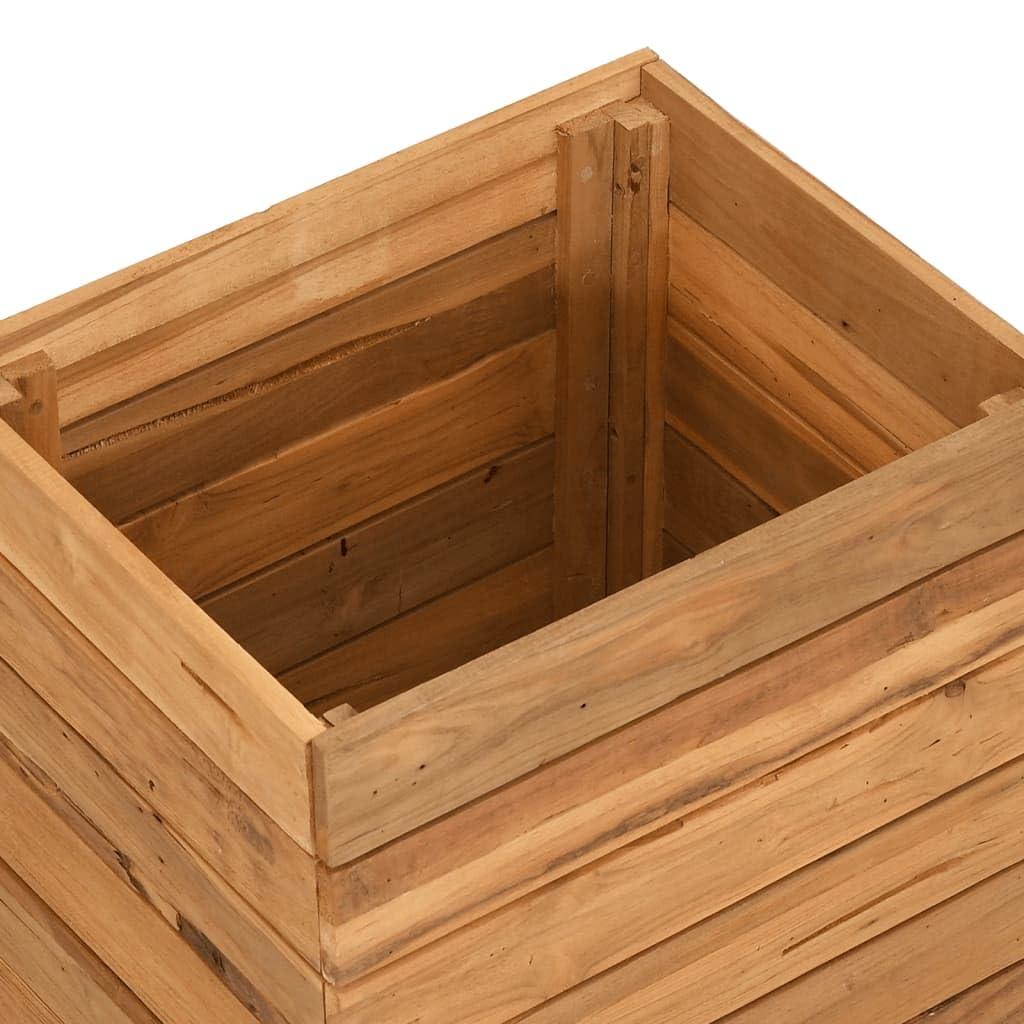 Fioriera Rialzata 50x40x55 cm in Legno Teak e Acciaio | Portavaso con ripiano inferiore in acciaio per piante e fiori, ideale per arredare salotto, balcone o patio.
