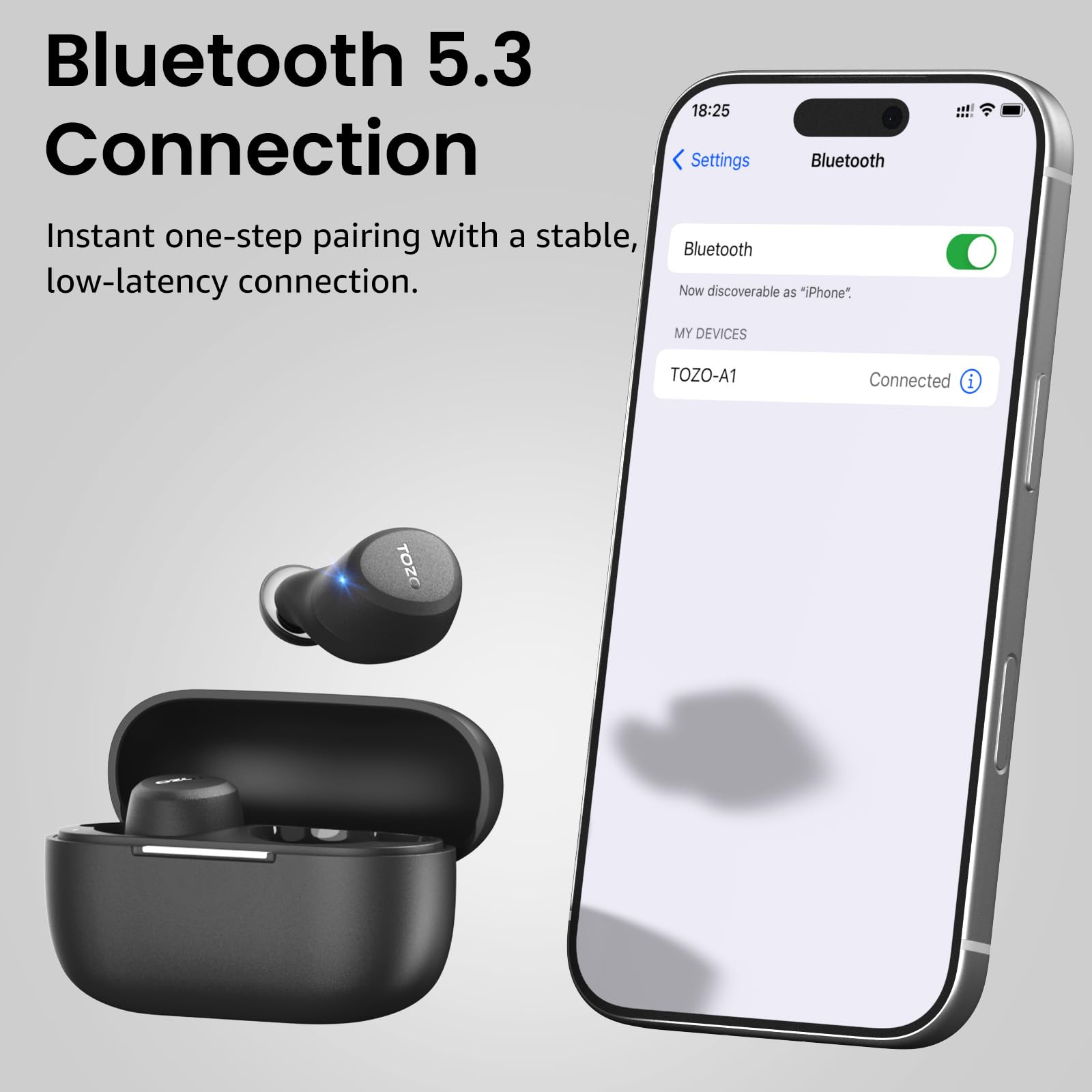 TOZO A1 Wireless Earbuds, Bluetooth 5.3 Earphones, Support APP EQ Setting, 32H Long Playtime, Ear Buds with HiFi Stereo Sound, Light-Weight Wireless Earphones, IPX5 Waterproof