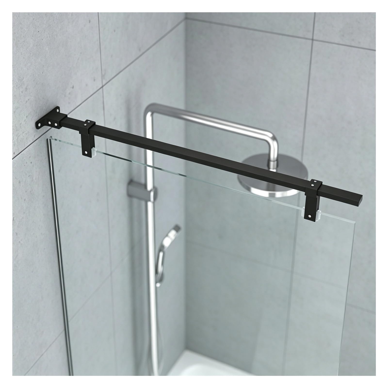 CHZDPP Black/White Shower Support Bar for Reinforce Shower Panel, Bathroom Glass Stabilizer Bar with Plastic Pad, Glass Door Support Rod for Wet Area/Hotel(Black,31.5in/800mm)