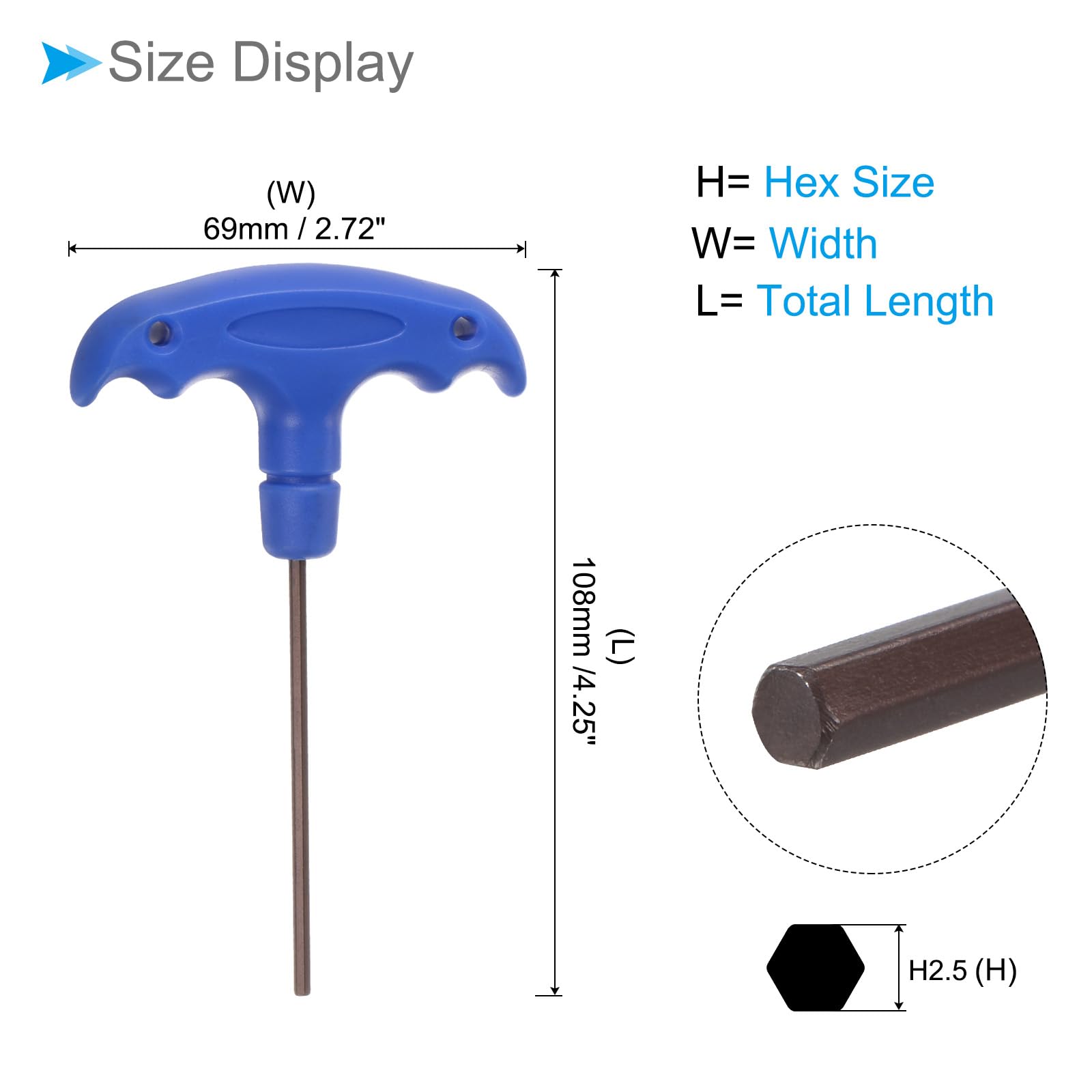 CoCud T-Handle Hex Key, H2.5 2.5mm Hex, S2 Steel Metric T-Key Wrench - Image 2