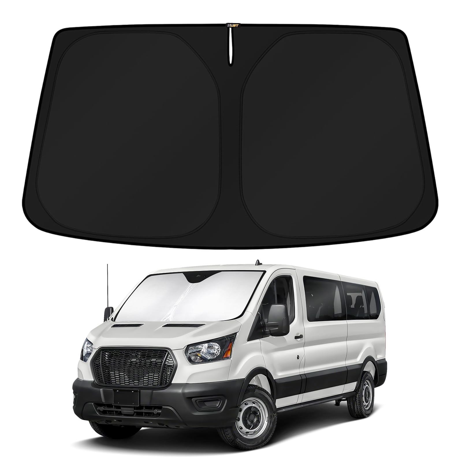 KUST Windshield Sun Shade for 2024 2025 2026 Ford Transit 350 Accessories Custom Fit Sunshade Sun Protector Foldable Blocks UV Rays Keep Cars Cooler