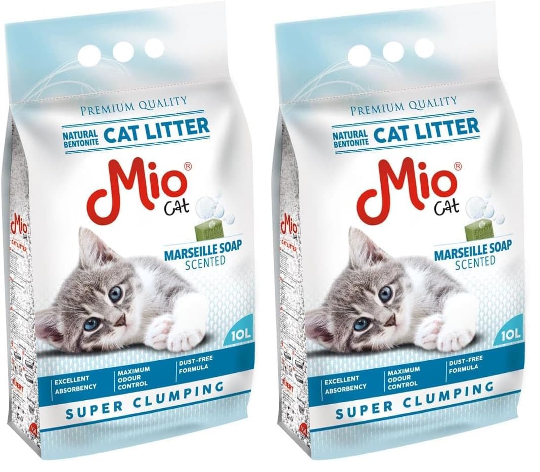Mio Kedi Kumu, 10 lt. Marsilya Sabun Kokulu Bentonit, İnce (2 paketi)