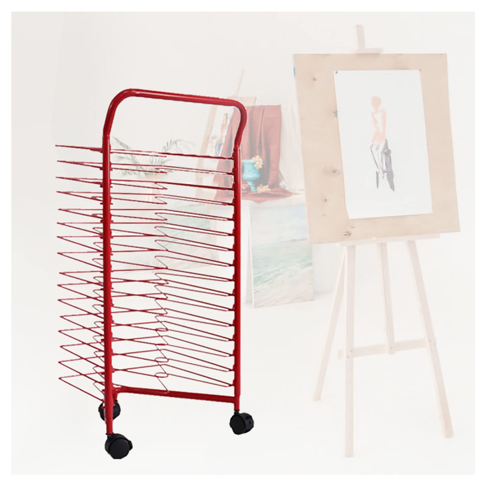 Aioneer Mobile Painting Drying Rack - Metal Art Drying Rack Flexible Shelves Mobile Cart for Art Studio, Kindergarten and Schools - 3 Casters,Black