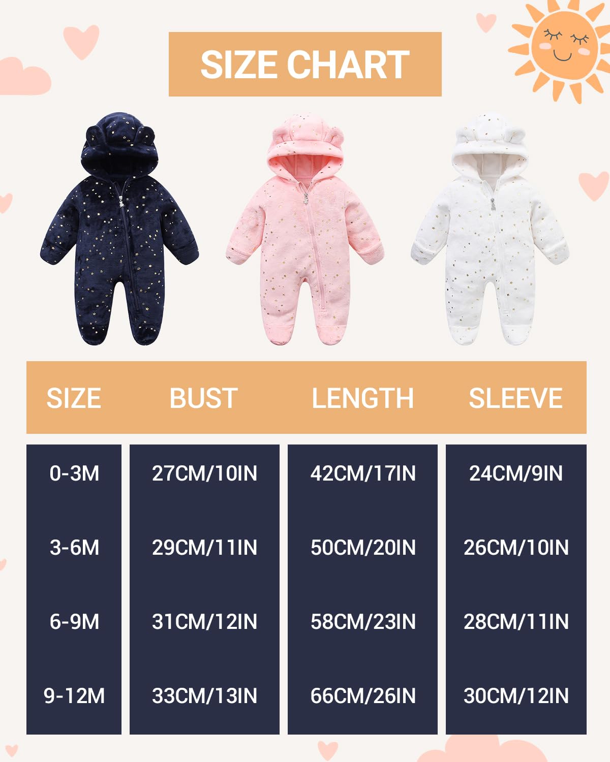 WYTbaby Combinaison d'hiver en polaire pour bébé - Chaude - Avec capuche - Automne et hiver - Pour garçons et filles de 0 à 12 mois