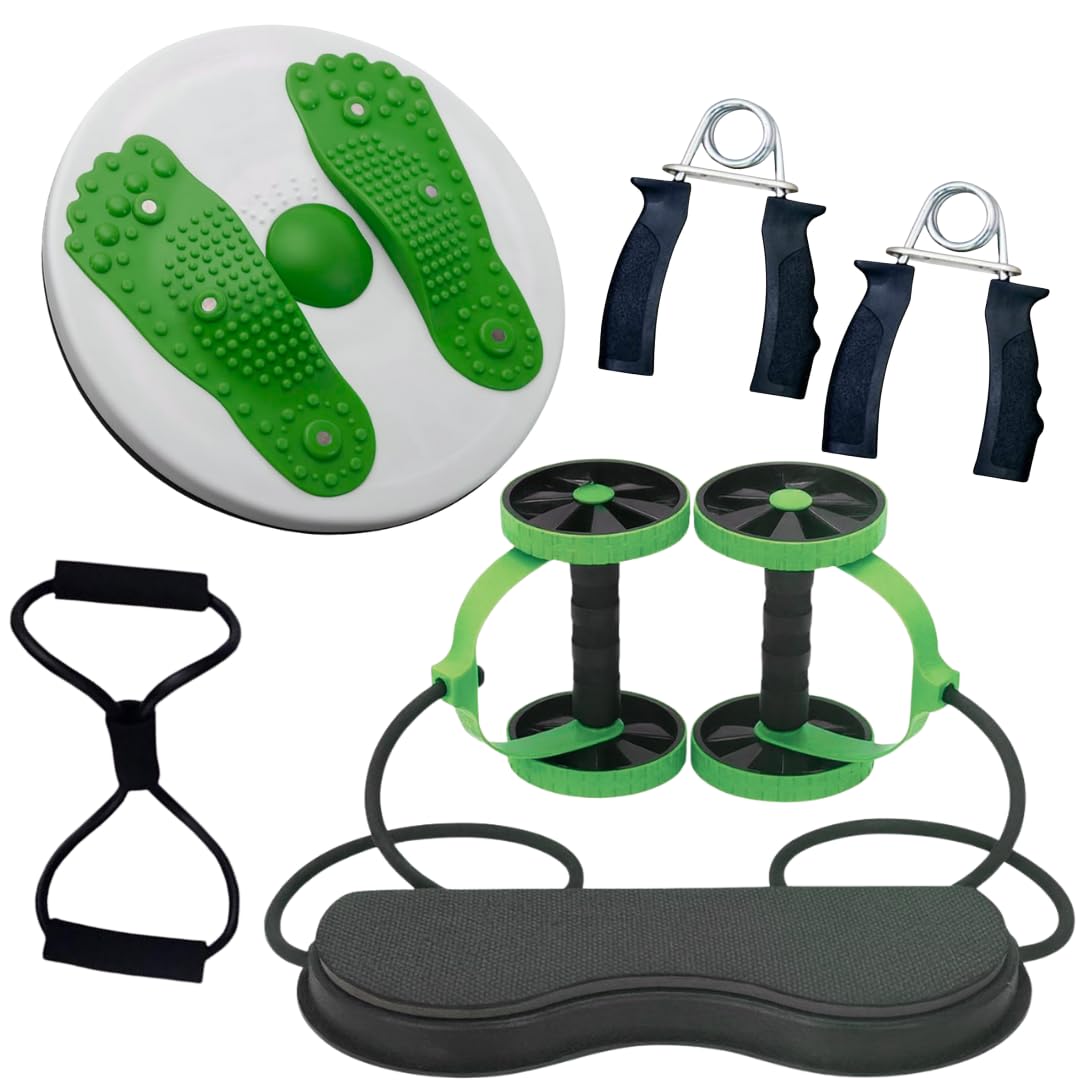 ONEX AB Roller - Ab Trainer Core Workout Kit – Portable Abdominal Wheel Ab Exercise for Men and Women at Home & Gym - Non-Slip Rubber Handles for Safe Workouts (Fittness Box Green Set + Twisting Disc)