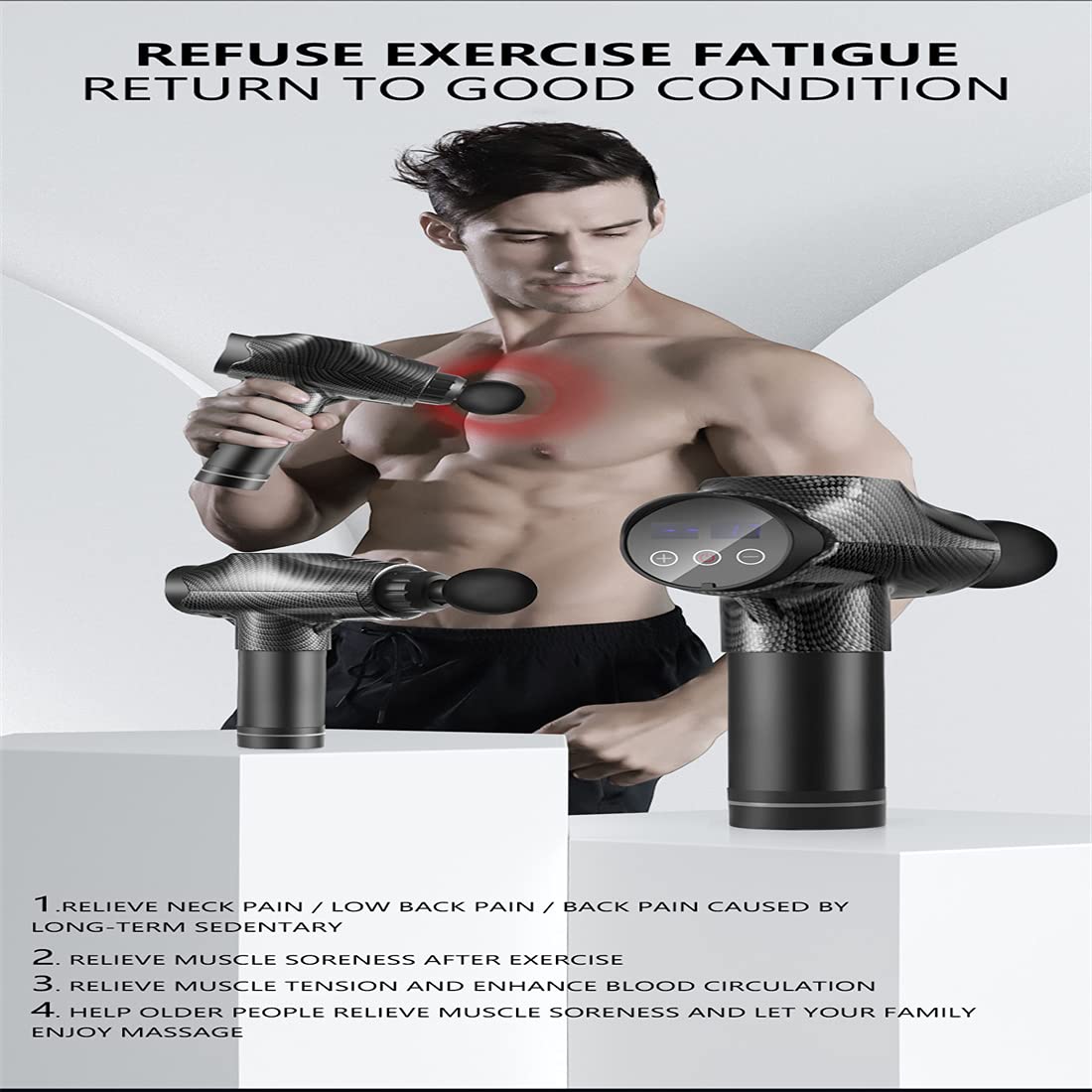 Pistola De Masaje, Pistola De Masaje Muscular, Pistola De Terapia Muscular, Súper Silencioso Cuello Portátil Trasero Cuerpo Relajación Perforador Eléctrico Deporte,Plata