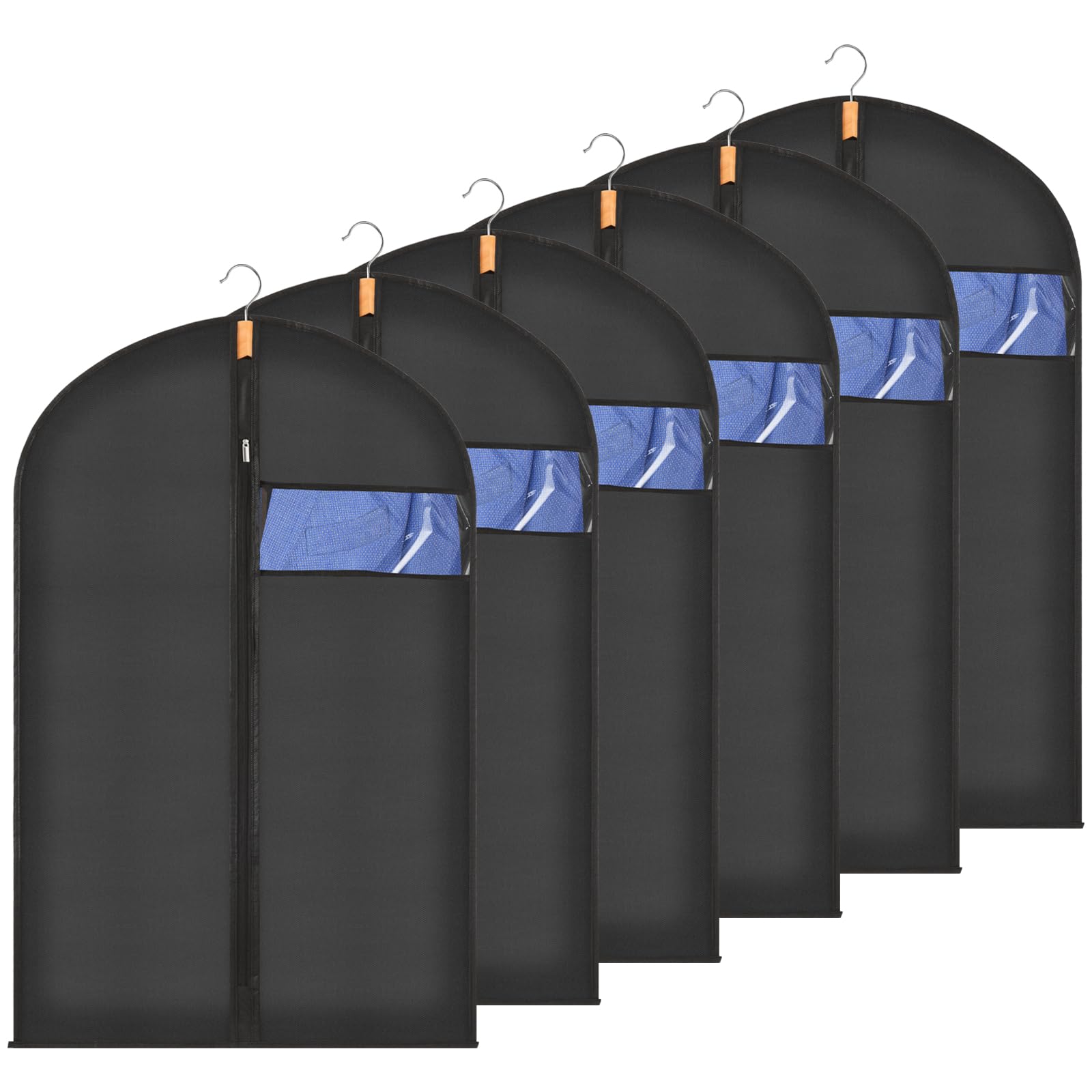 Sevenpers 6 Pack Suit Bags Garment Bags for Hanging Clothes, Waterproof Dustproof Moth-proof Clothes Covers with Zip, Suit Storage Bags for Suits, Dresses, Coats, Gowns and Jackets, 60 x 80 cm, Black