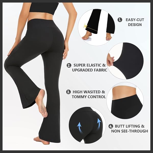 ACTINPUT Yoga Pants for Women Flared Leggings High Waisted Bootcut Black Trousers Women's Workout Bootleg Stretchy Leggings - 4