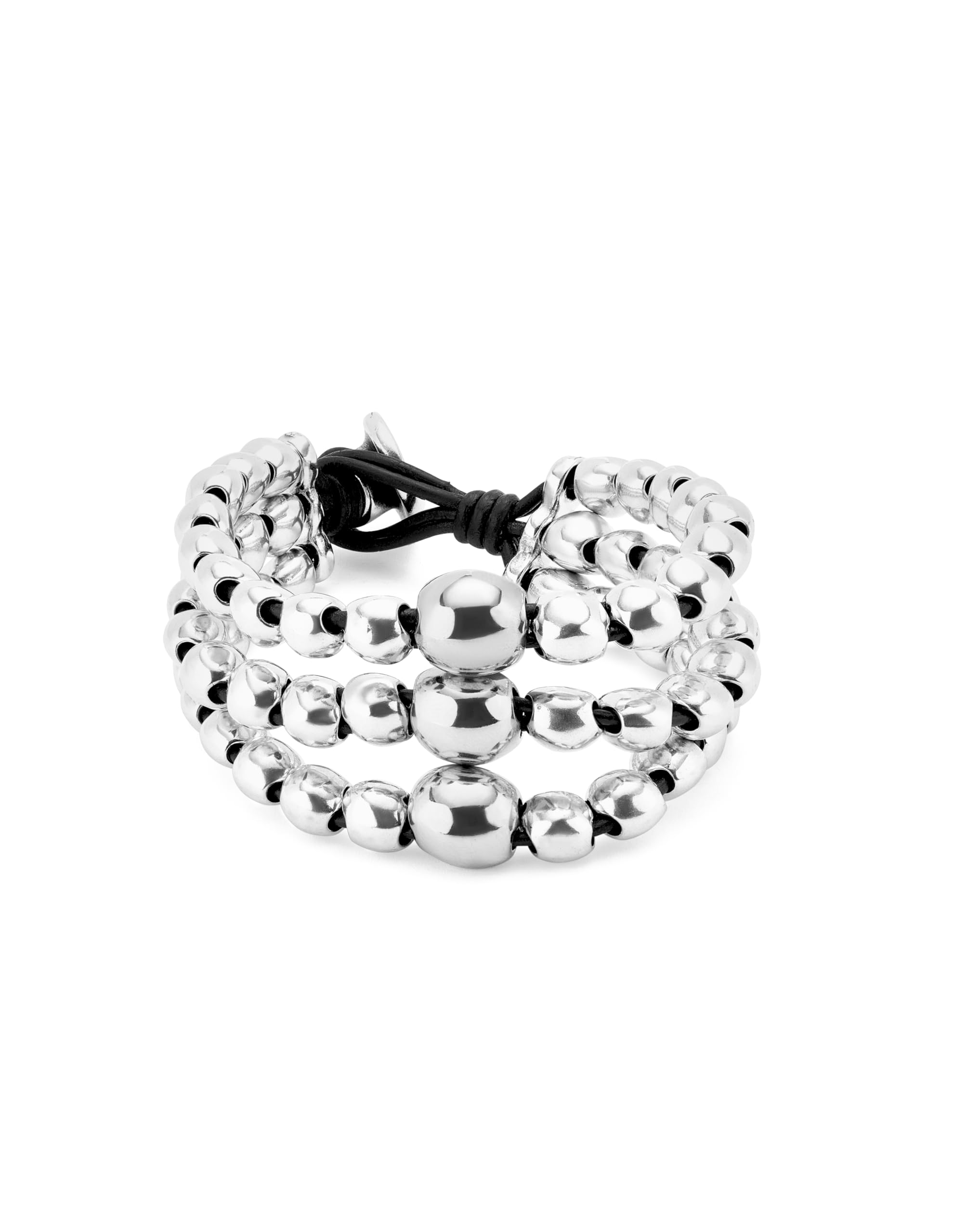 UNOde50 Sterling Silver Plated Three Band Bead Bracelet Handmade in Spain, Mediano, Gold, No Gem, Mediano, Gold, No Gemstone