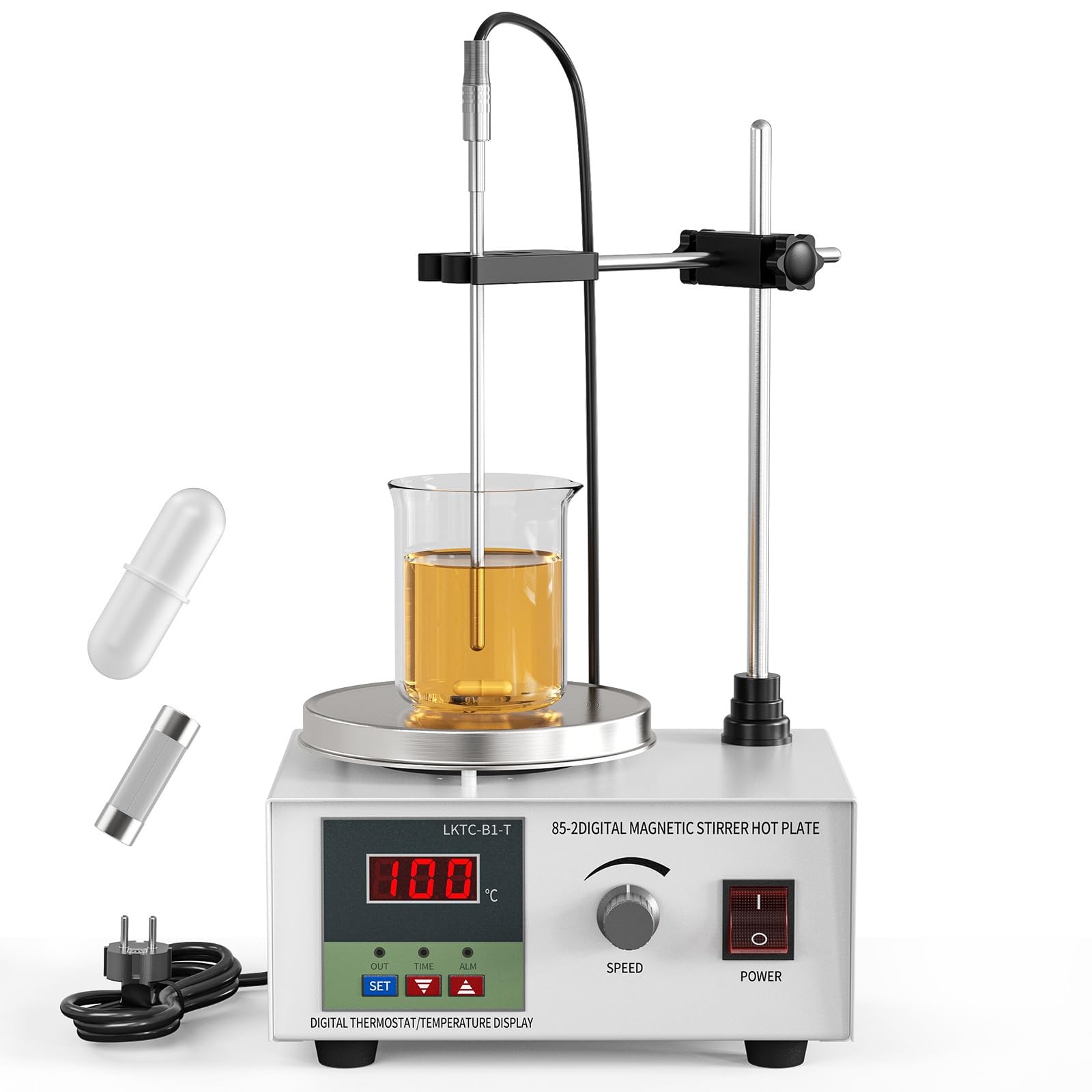 Agitatore magnetico da laboratorio 250W 1000ML con Display Digitale della Temperatura e Regolazione della velocità Miscelatore Magnetico con Piastra riscaldante e Barra agitatrice Magnetica