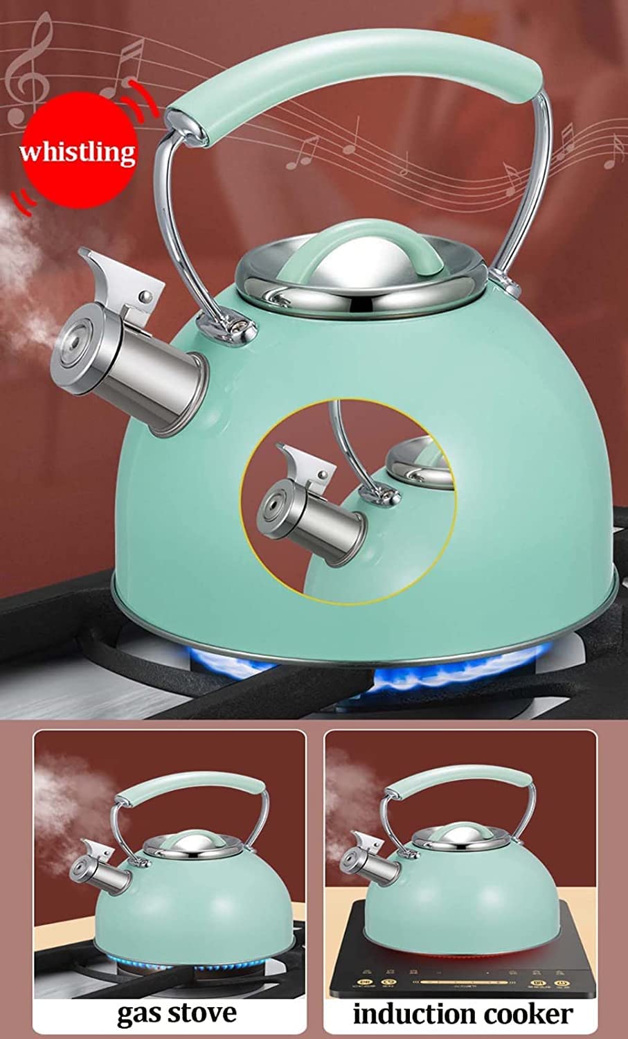 Czajnik z Gwizdkiem Czajnik Z Gwizdkiem Ze Stali Nierdzewnej 304 2,5 L Czajniczek Płyta Kuchenna Gwizdający Czajnik Przenośny Uchwyt Czajnik Wodny Gwizdanie Czajnik Czajnik Kuchenek