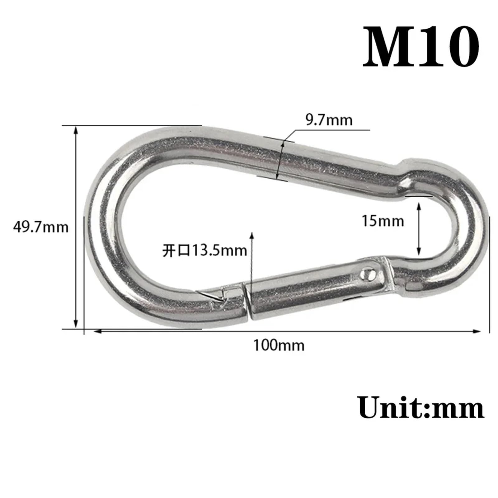 Mosquetón de Resorte de Acero Inoxidable 304, Gancho de Anillo de Bloqueo de Enlace rápido, grillete a presión, Gancho de sujeción de Cadena, 1/2/5 Uds. Hebilla de Seguridad(M10(1),5pcs)