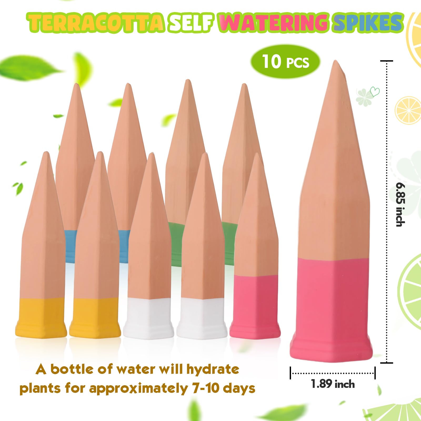 Lot de 10 piquets d'arrosage automatique en terre cuite pour plantes d'intérieur ou d'extérieur (multicolore, 10 pièces)