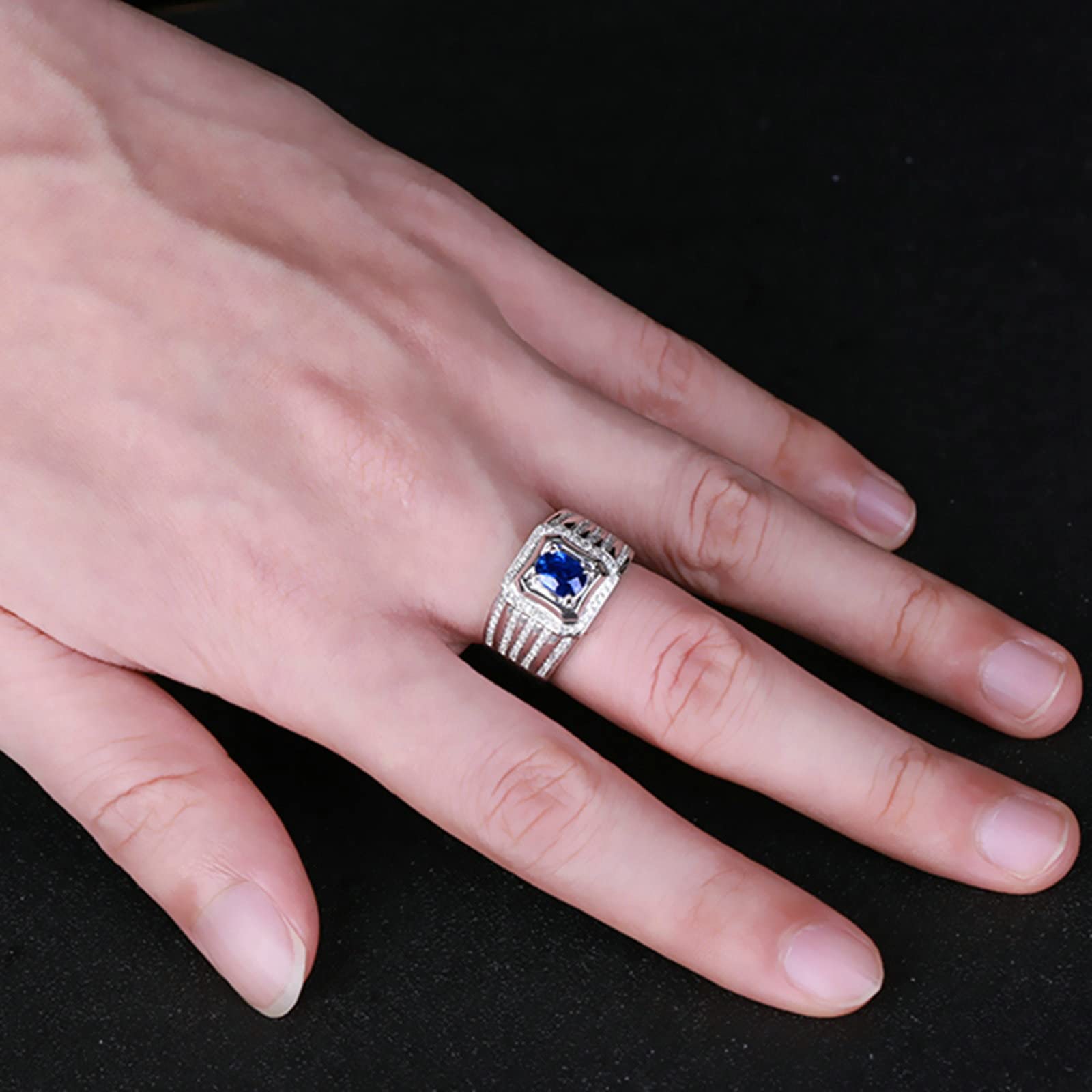 Beydodo Męski pierścionek, białe złoto 750 z diamentem, pierścionek zaręczynowy, sygnet z owalnym szafirem 1,19 ct, obrączka ślubna, bez niklu, Szafir Diament