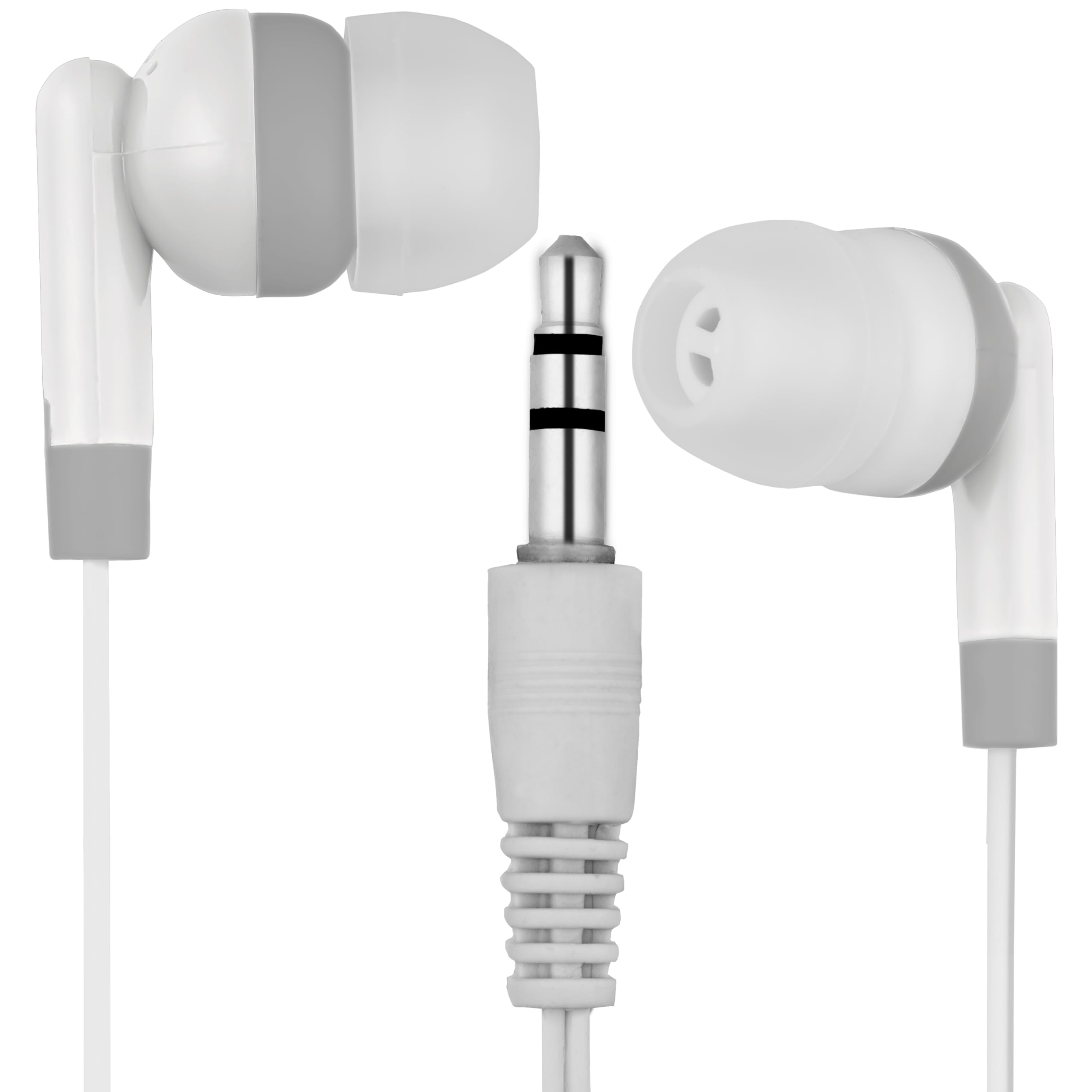 LowCostEarbuds Bulk Wholesale Lot of 50 White/Gray Earbuds Headphones - Individually Wrapped