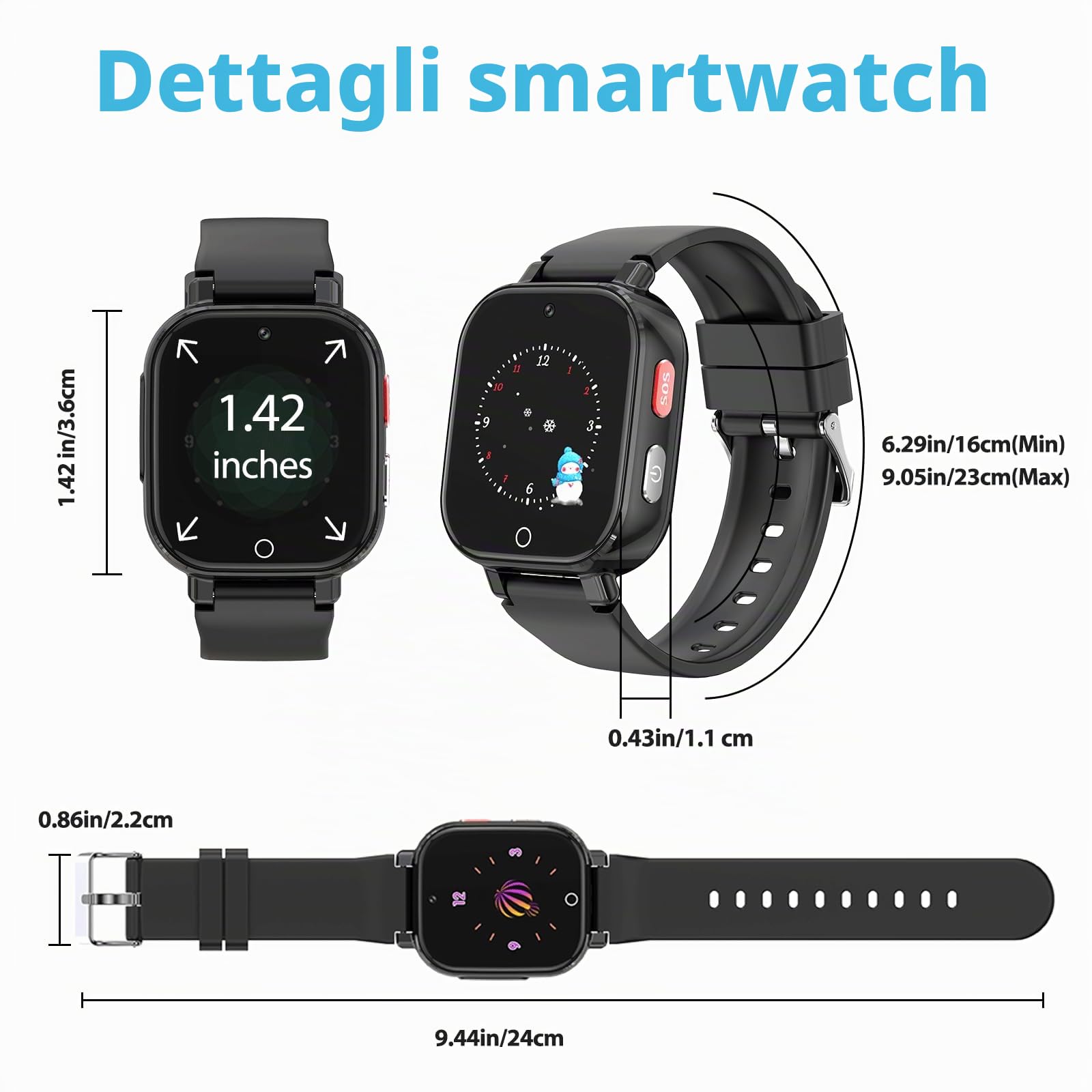 Smartwatch Bambini-Orologio Bambino con con GPS 4G Telefono SOS gioco | Videochiamata Chat Vocale Contapassi Sveglia-Smart watch per Ragazzo e Ragazzi 4-12 Anni Regalo Nero