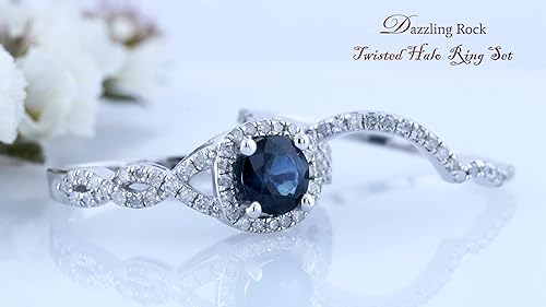 Miniatura 4 de Dazzlingrock Collection Juego de anillos de boda con halo de espiral infinito de diamantes blancos y piedras preciosas redondas de 0.228 in para