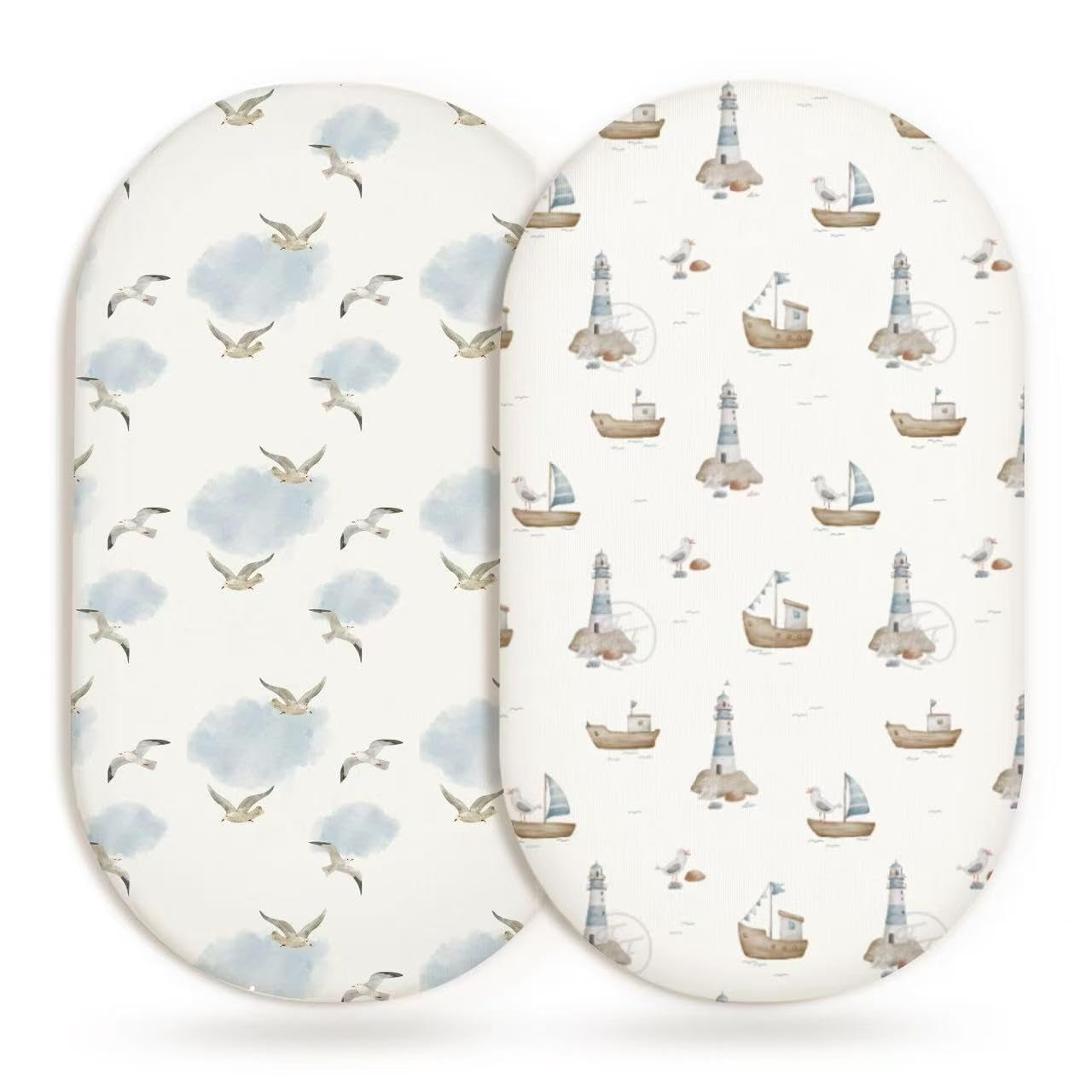 Bassinet Sheets, Fitted Baby Mattress Covers, 33" x 17", Sailing Waves