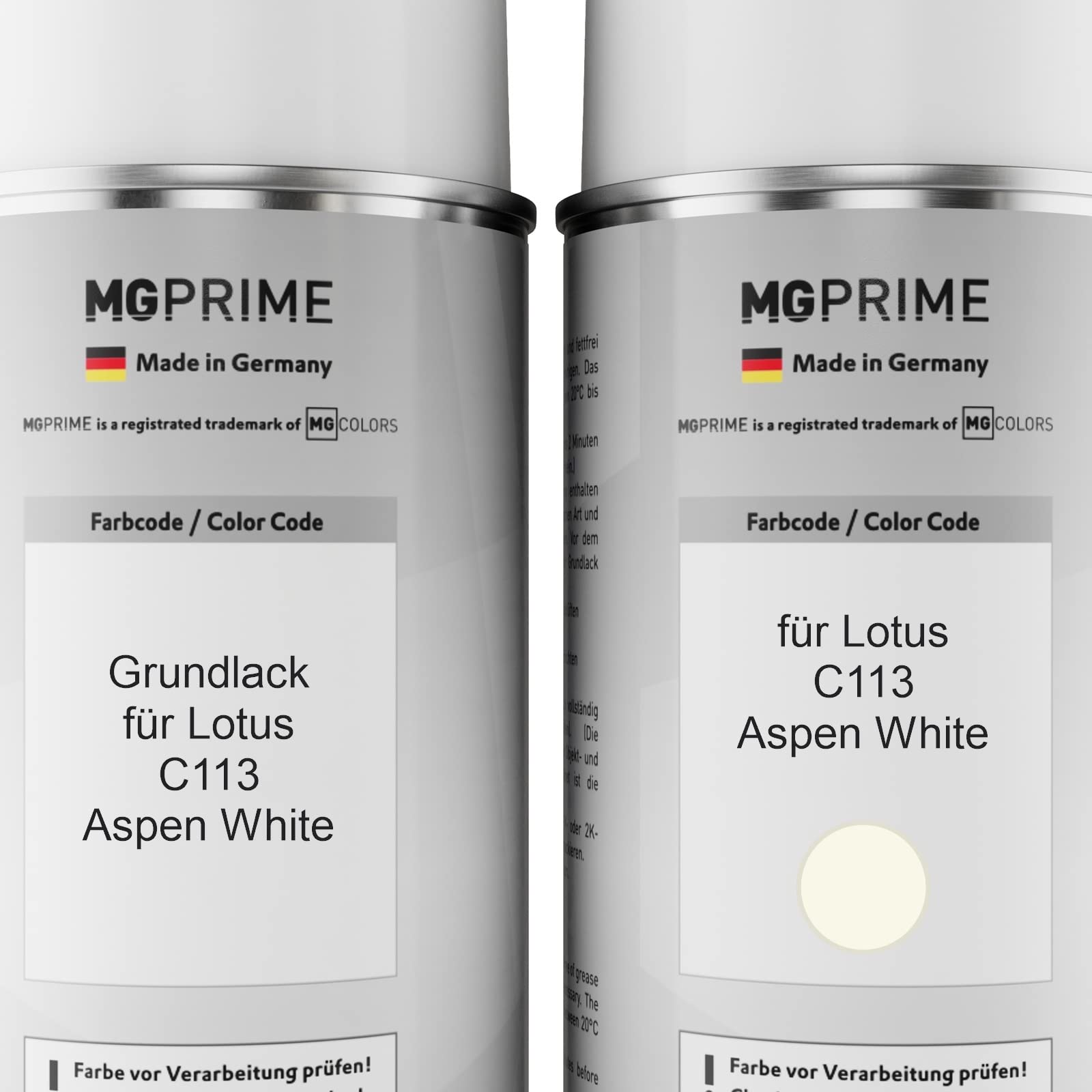 MG PRIME Autolack Set Spraydosen für Lotus C113 Aspen White + 2K-Klarlack