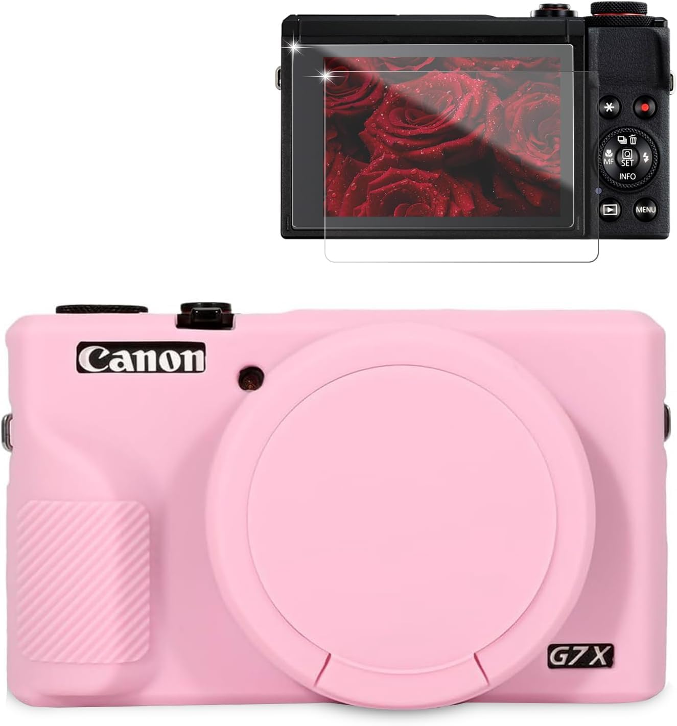case for canon g7x mark iii camera, soft silicone protective case, powershot g7x mark iii sleeve with removable lens cover & screen protector accessories, slim fit, anti-scratch (pink)