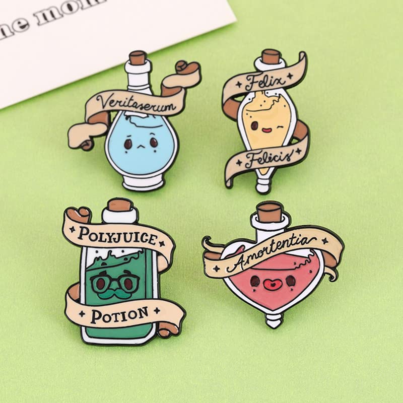 Ximimark 4 Pcs 4 Style Cartoon Colorful Potion Bottle Enamel Pin Witchcraft Wizardry Badge Set Backpack Bag Hat Accessories4