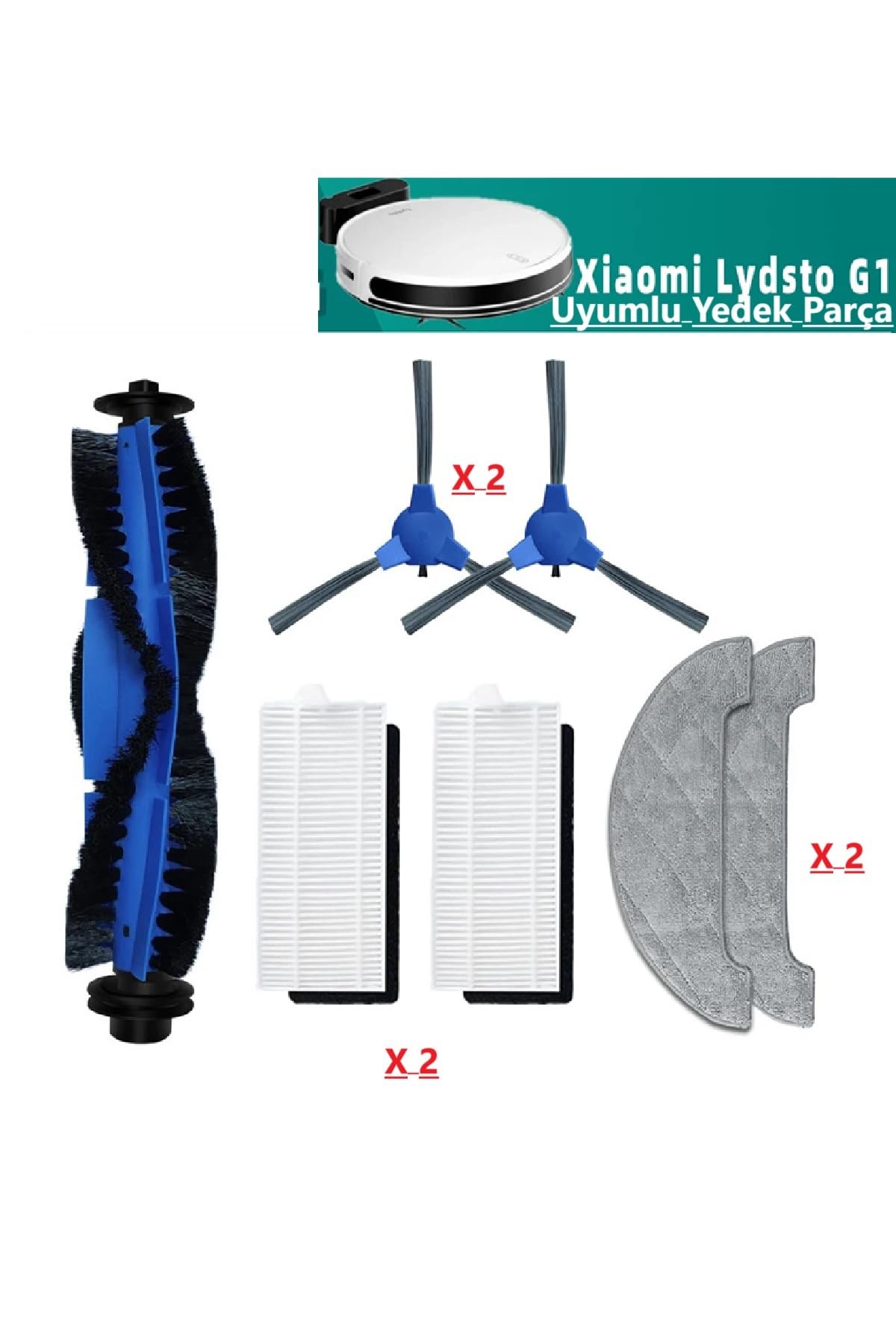 LİN GRUP Lydsto G1 ile Uyumlu Robot Süpürge Yedek Parça Aksesuar Seti, Fırça, Filtre, Mop Pedi