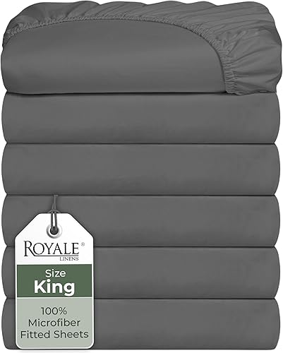 Miniatura 10 de Royale Linens Juego de 6 sábanas bajeras tamaño King, sábanas inferiores, ultrasuaves y transpirables, microfibra cepillada de 1800, resistente a
