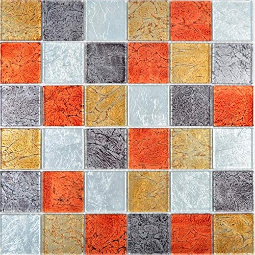 Mosaico de cristal transparente, dorado, plateado, negro, rojo, estructura de pared, para cocina, baño, 10 unidades
