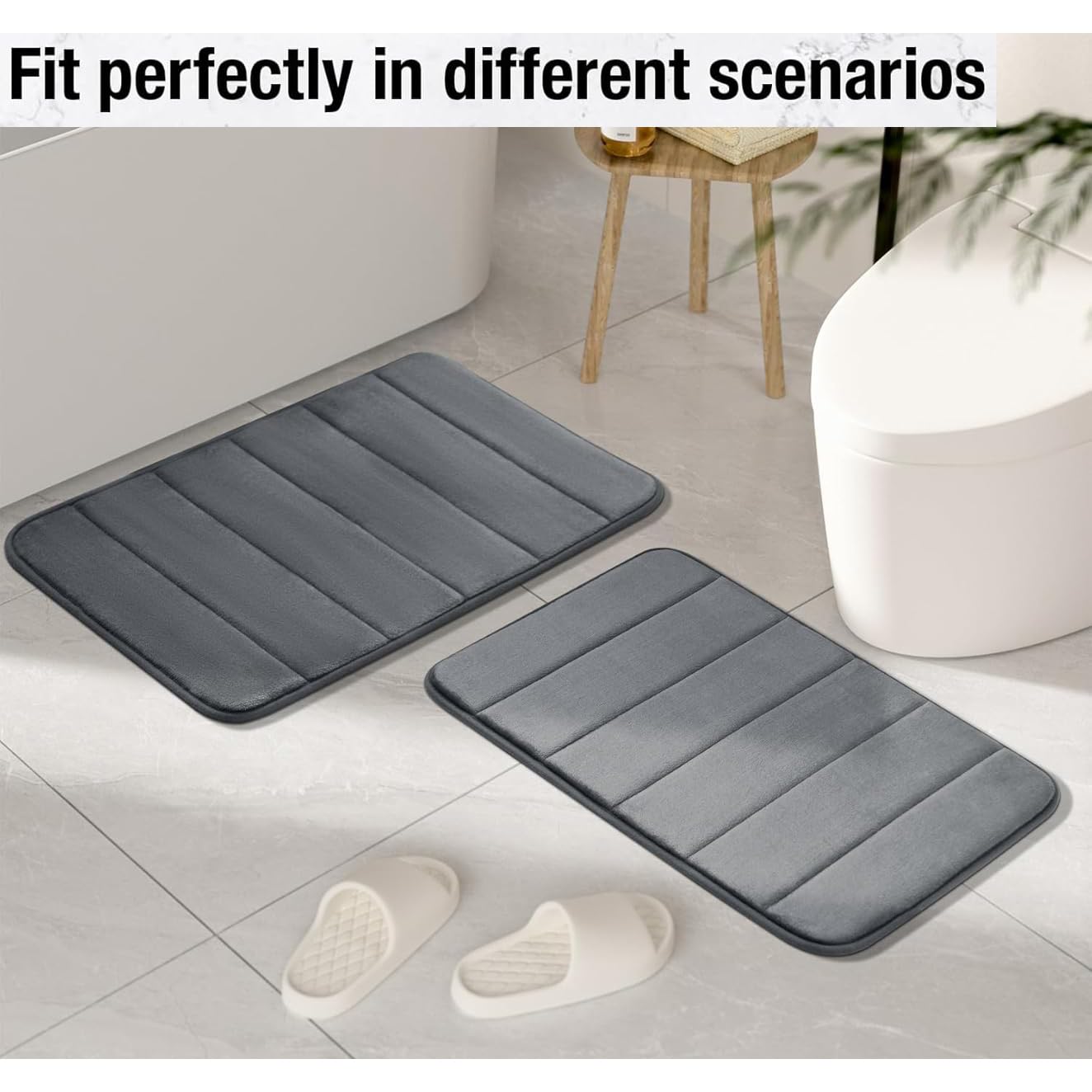 Grand tapis de bain antidérapant en mousse à mémoire de forme ultra doux et absorbant pour la maison, salle de bain, lavable en machine (bleu, 100 x 200 cm)