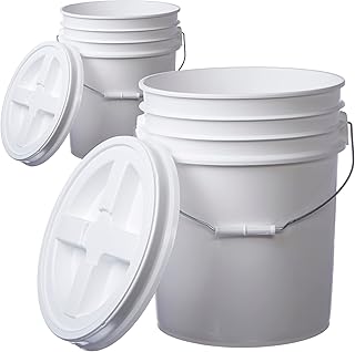 Letica Premium 5 Gallon Bucket Pail Container with Gamma Seal Lid, Food Grade BPA Free HDPE, White, 2 Pack