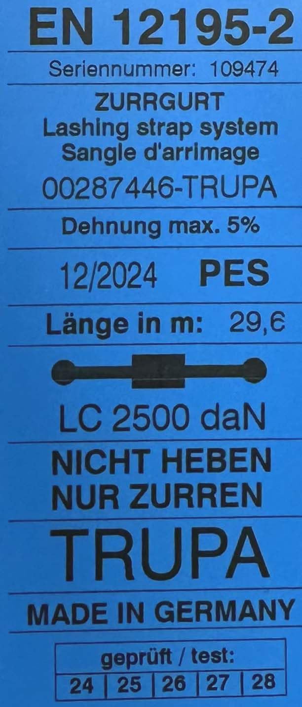 Spanngurt 5to 30m 50 mm/Basis-Ratsche EN 12195-2 2500/5000 daN Black Made in Germany