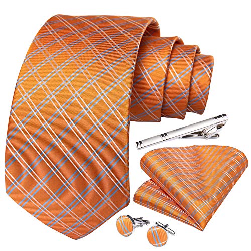 DiBanGu Krawatte, Einstecktuch, Manschettenknöpfe, Krawattenklammer, Set, formelle Hochzeit, Business Geschenkbox Gr. 85, Orange