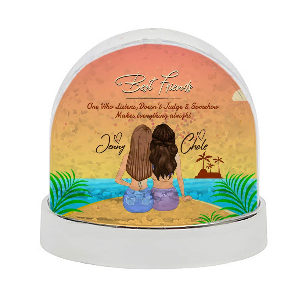 Getagift Personalised Best friends inspired One who listen - Don't Judge themed Birthday Snow Globe Dome Glitter Shaker. (Silver)