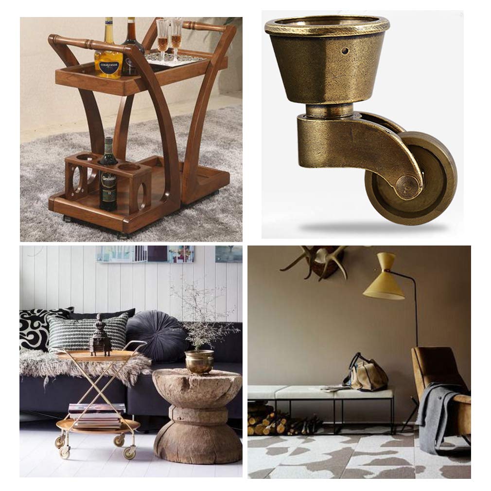 Set di 4 Ruote piroettanti, rotelle per mobili Vintage in Nylon, Bronzo lucidato a Olio, silenziose, Resistenti all'Usura, Rotazione di 360°, con Tazza Rotonda, per Divano, Sedia, tavolino d