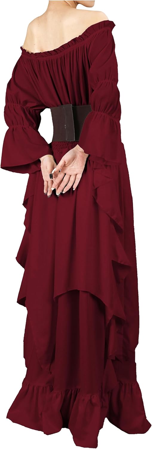 Renaissance Victorian Dress for Women, Medieval Gothic Costume Witch Pirate Chemise Long Sleeve Dress - Image 5