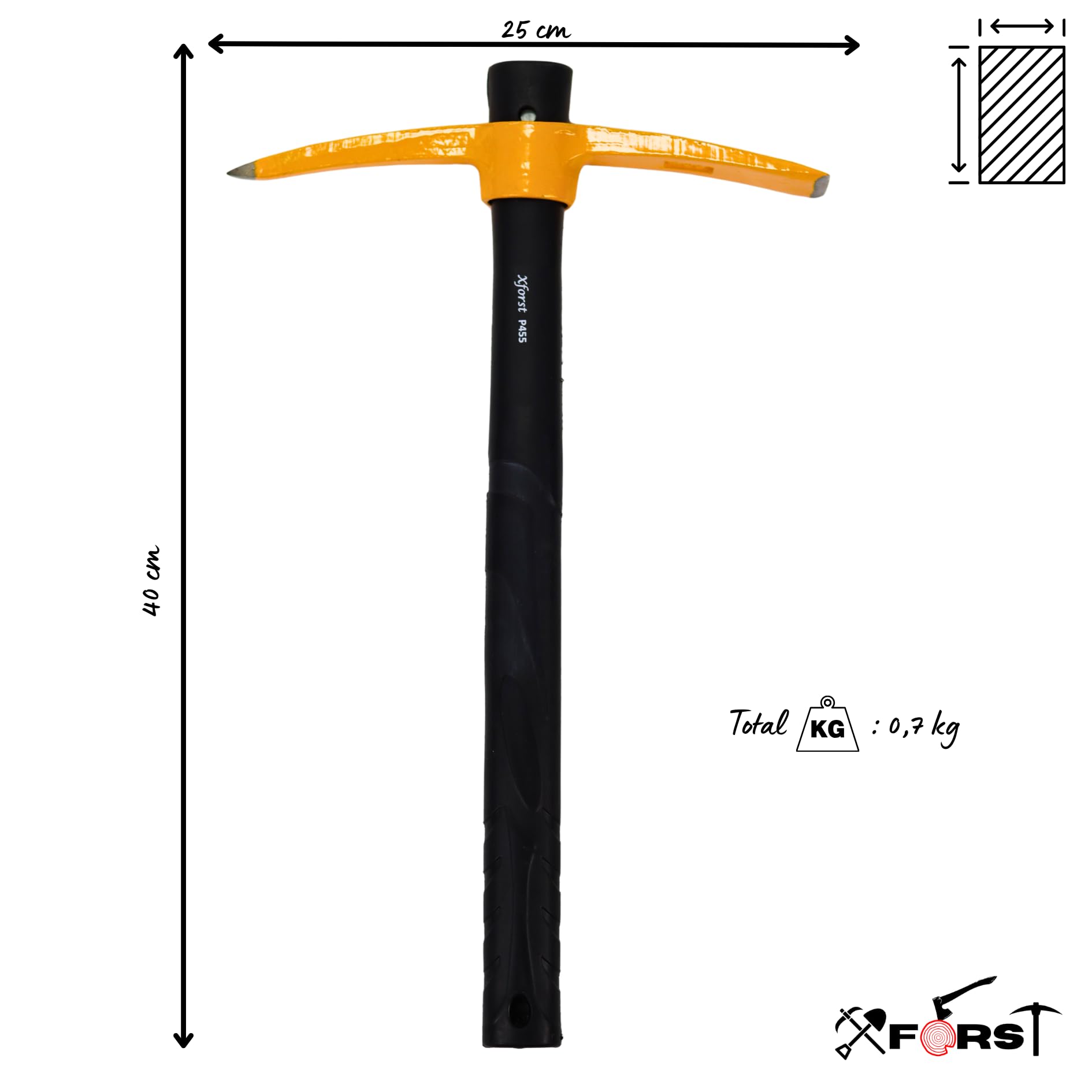 Xforst Gartenset mit Kreuzhacke und Mini Schaufel mit Fiberglasgriffen und Schmiedestahlköpfen. Robust und sehr leicht, ideal für Gartenarbeit und Schatzsuche. X-S800 Schaufel + X-PF45 Spitzhacke
