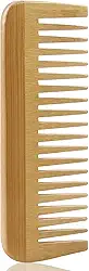 MRD Pente de dentes largos de bambu, escova antiestática desembaraçante, cabelo seco ondulado natural para mulheres e homens, polido à mão (1 peça)