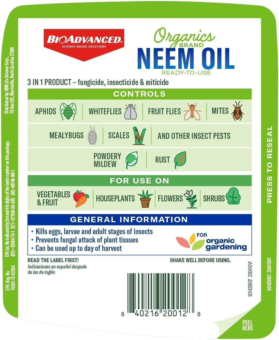 BioAdvanced Organics Brand Neem Oil, Ready-to-Use, 24 oz
