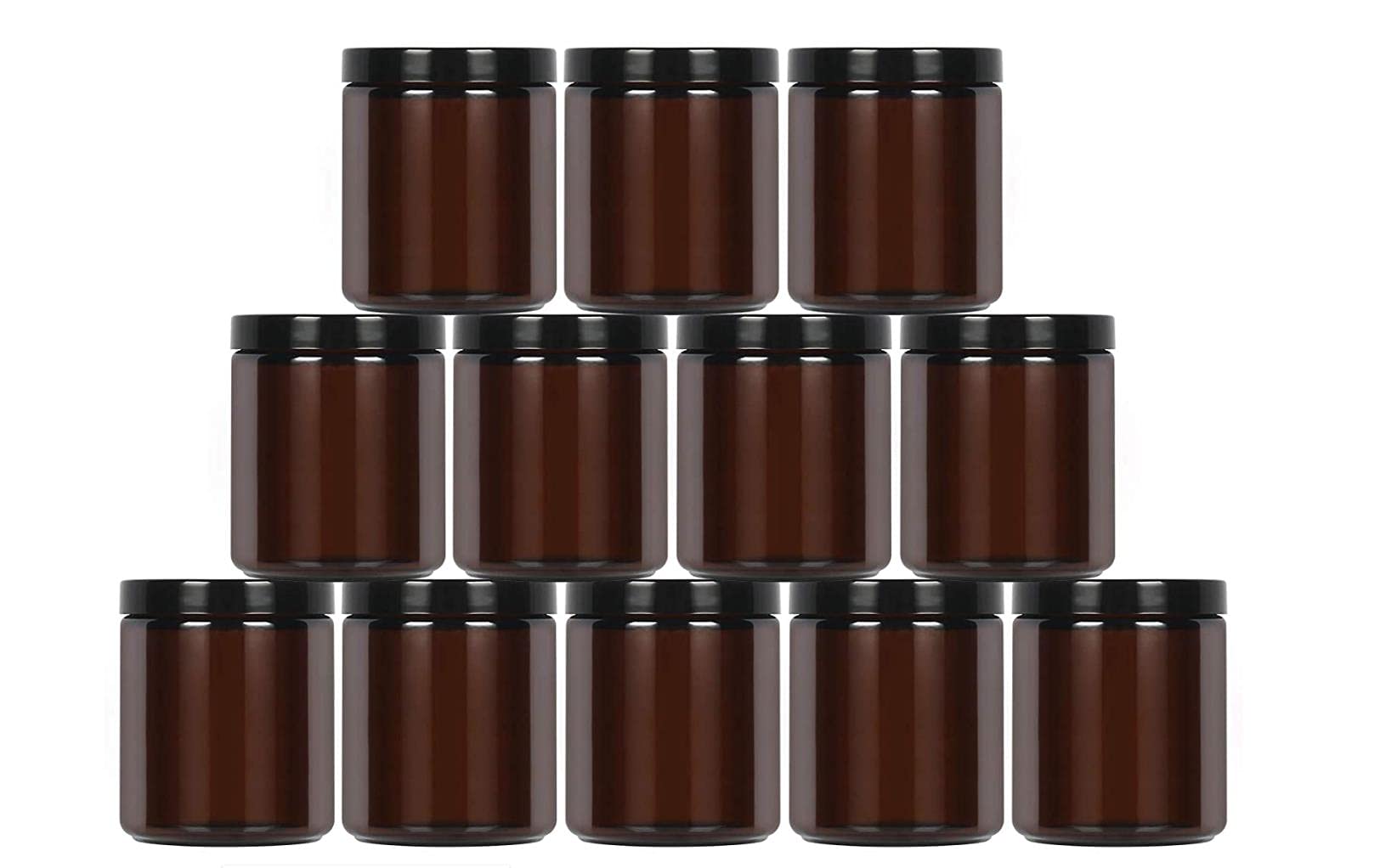 270ml 9oz amber round glass jar with black lid, perfect for cosmetics, creams, personal care products, etc. (12 pieces)
