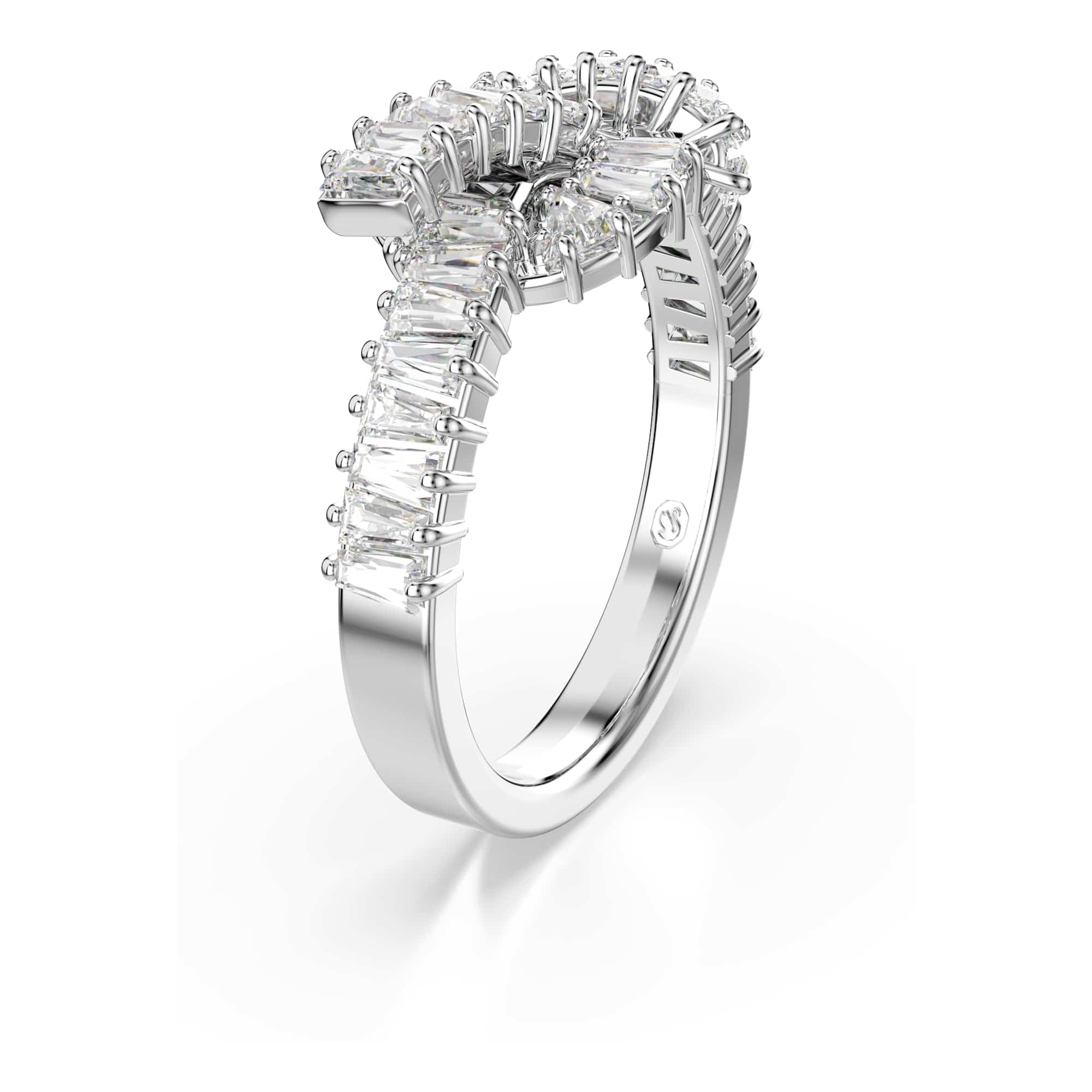 Swarovski Matrix Collezione bague, taille baguette, nœud, blanc, plaqué rhodium