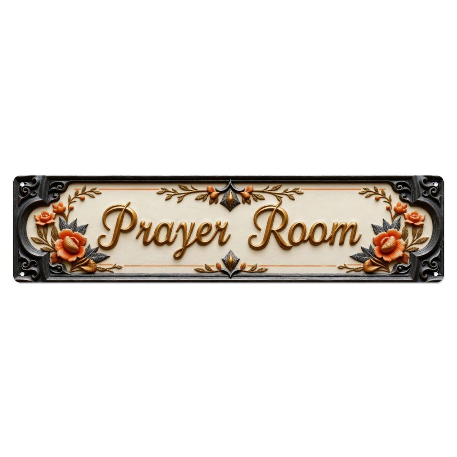 Floral Ornate Script Design Metal Tin Sign Plaque