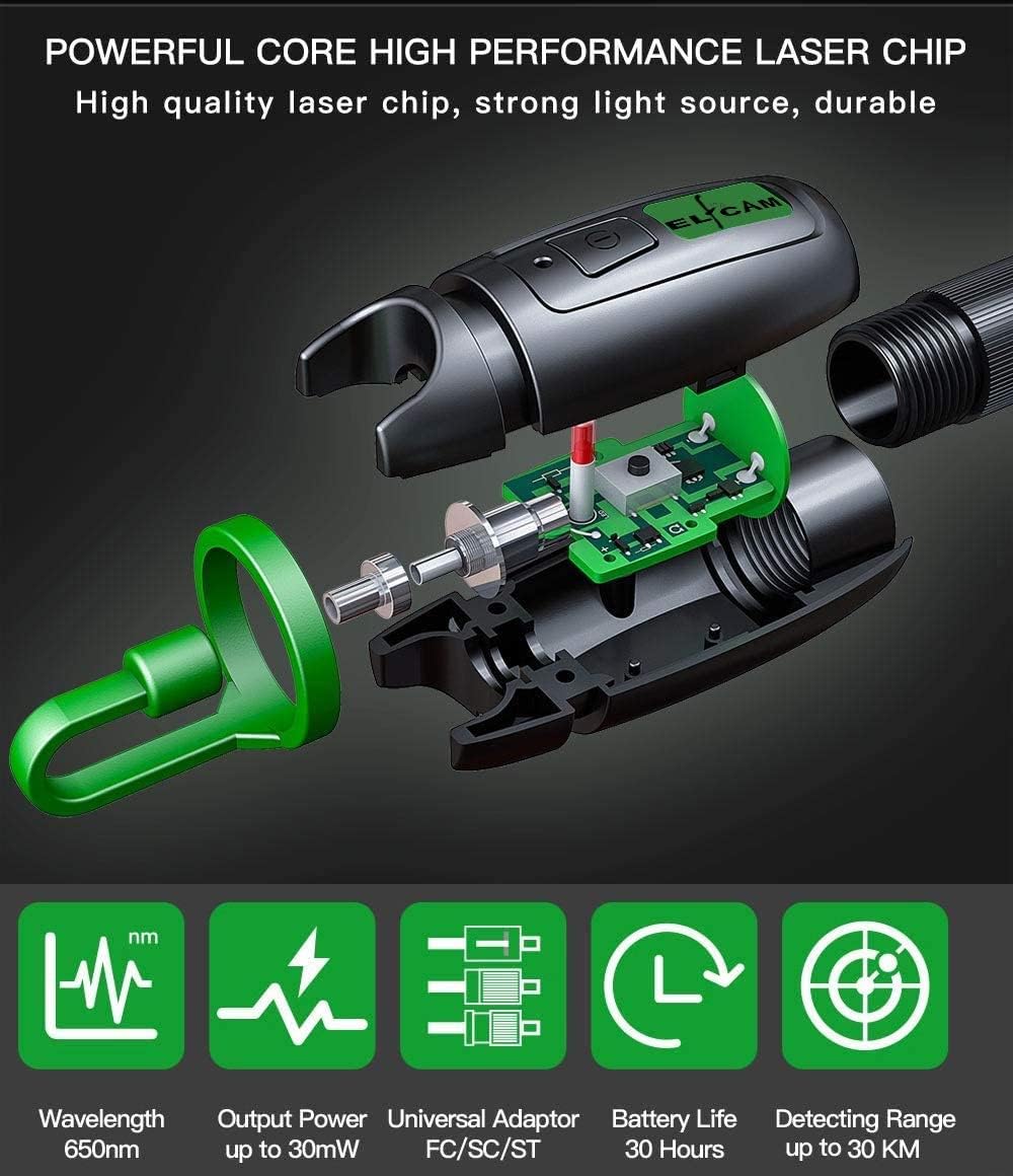 Elfcam® – Penna Ottica FTTH VFL, Consegna con L'adattatore SC Maschio a LC Femmina, Tester Cavo Fibra Ottica LC SC FC ST E2000, 30mW / 30KM