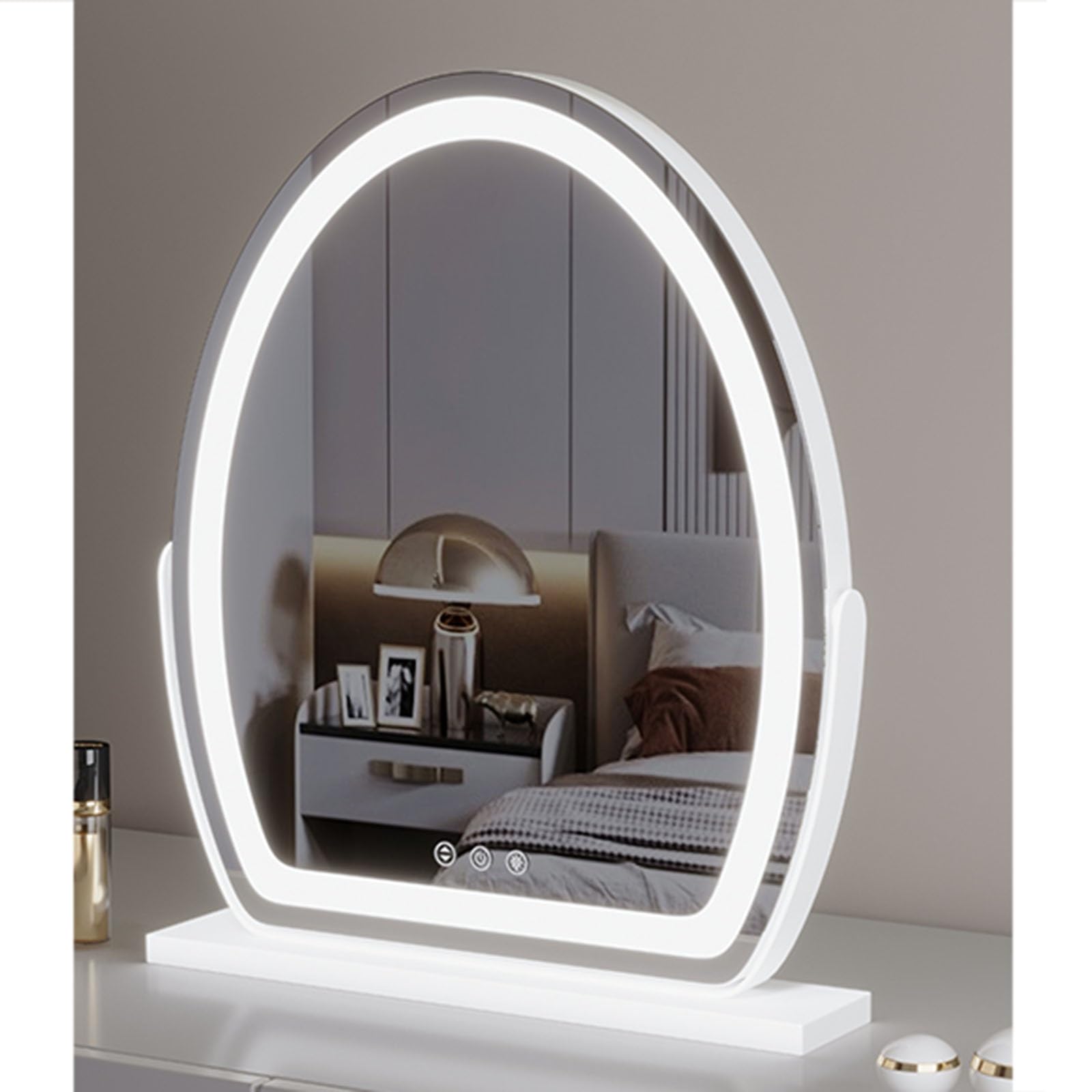 Hollywood Vanity Mirror With Lights, 350°Rotation, A-rechargeable And B-non-rechargeable Two Styles, 3 Color Lighting And Adjustable Brightness, Touch Control(B - White,50*62cm/19.7*24.4in)