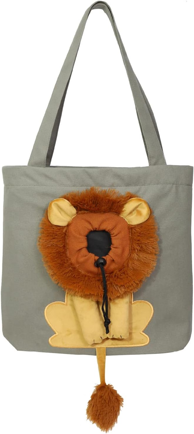 Lion-Shaped Pet Canvas Shoulder Carrying Bag - Cat Carrier and Tote Chest Bag for Small Dogs and Cats (C, 17.3 x 15.7in)