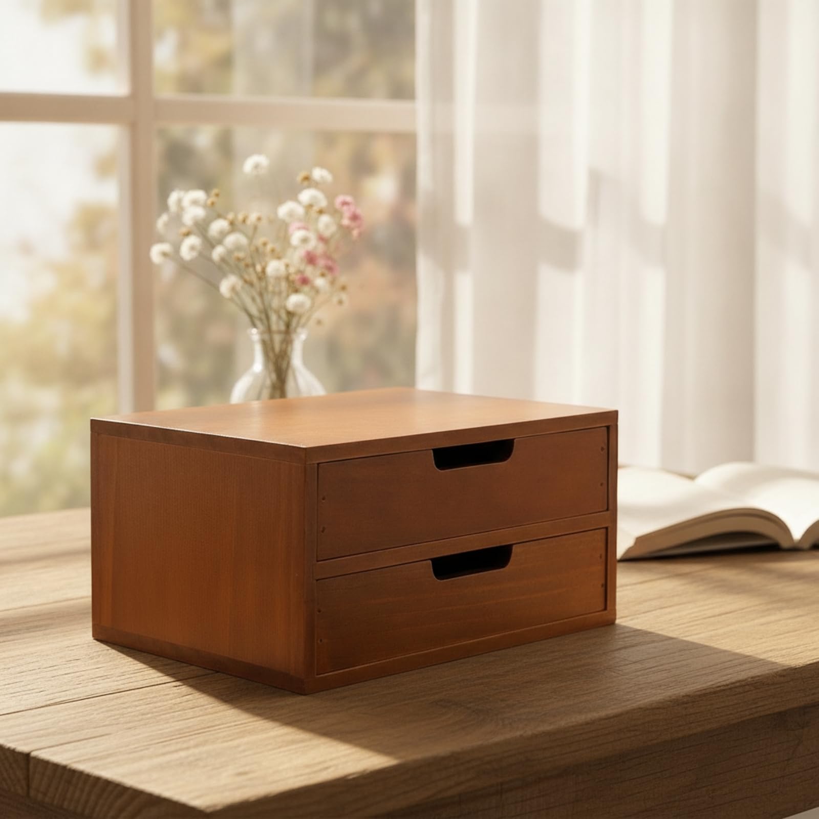 Qianly Scatola Portaoggetti in Legno con Cassetti Pratico Resistente Contenitore per Toeletta, Ufficio, Cassettiera Piccola A Tre Cassetti Senza Testo