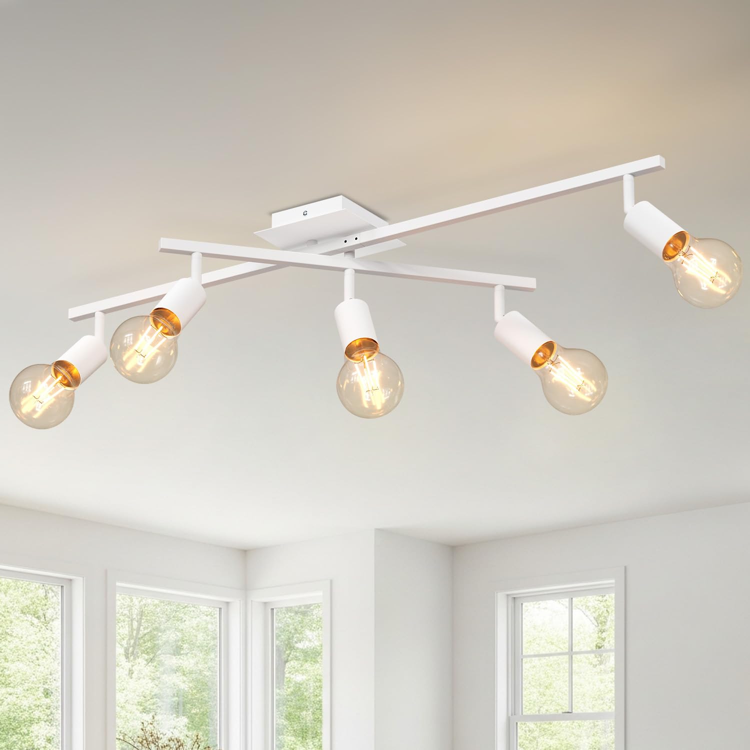 LVWIT White Ceiling Lights Spotlight 5 Way Spot Lights Adjustable E27 Kitchen Lights,Light Fittings Ceilings,Industrial Ceiling Spotlight Fitting for Kitchen Living Room Hallway Bedroom(NO Bulbs)