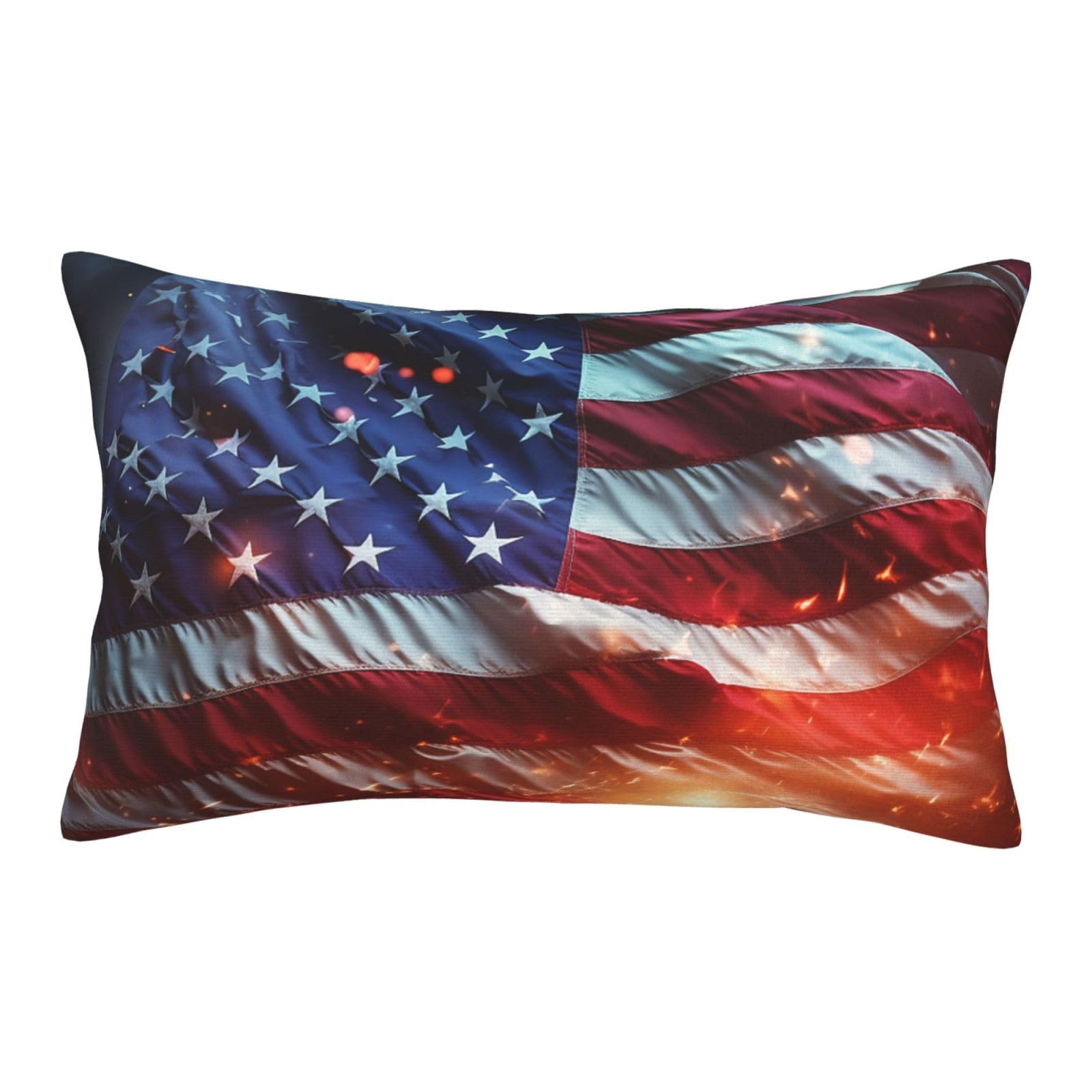 Velvet Pillowcases 20"x30" Ultra Soft Breathable Pillow Cases, Luxury Fuzzy Throw Pillow Covers with Zipper, Fireworks American Flag Pillow Shams All Seasons Decorative Cushion Cases for Couch